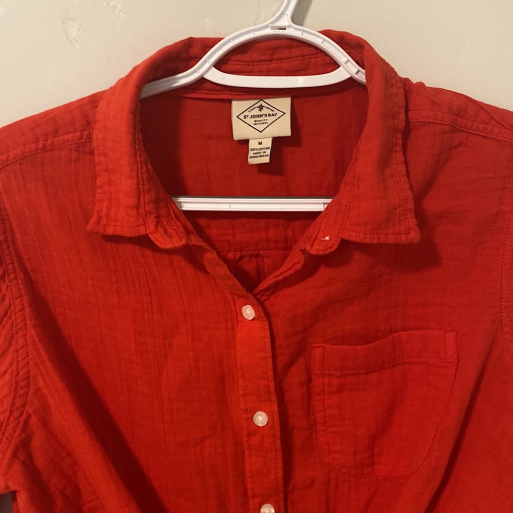 New Long-Sleeve Button-Up Red Blouse - Picture 6 of 14